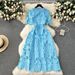 Women's Clothing Water Soluble Lace Hollow Quality Medium Length Holiday Dress_ecoleips.com