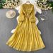 Elegant French Lace Embellished Lantern Sleeve Dress With Smocked Waist & Flared Hem For Women_ecoleips.com