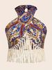 Paisley Print Fringed Edge Butterfly Knot Tie Back Hanging Neck Top Women's Bohemian Style Off Shoulder Casual Fashion_ecoleips.com