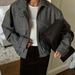 Women's Herringbone Stand Collar Jacket European American Style Zip Up Top With Pockets Loose Wool Coat Autumn Winter_ecoleips.com