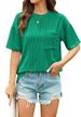 Women's Clothing Summer Casual Contrast Color Wave Striped Short Sleeved Pocket T Shirt Top_ecoleips.com