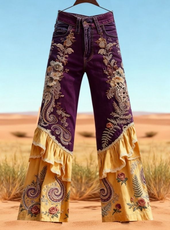 Women's Retro Print High-Waisted Slimming Jeans Faux Denim Style Comfortable Casual Leg Lengthening Effect_ecoleips.com