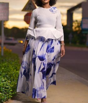 Women's Pleated Suits Set Slimming Three Dimensional Embroidered Flowers Casual Fashionable Top And Skirt Ensemble_ecoleips.com