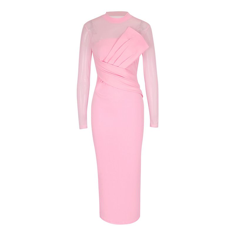 Elegant Patchwork Slit Dress – Slim Fit Sexy Waist Party Evening Gown For Women_ecoleips.com