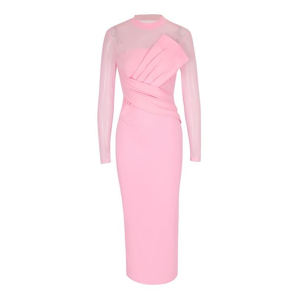 Elegant Patchwork Slit Dress – Slim Fit Sexy Waist Party Evening Gown For Women_ecoleips.com