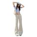 Wholesale White Low-waist Flared Jeans With Round Pocket Design For Women, Spring/summer Slim-fit Stretch Straight-leg_ecoleips.com