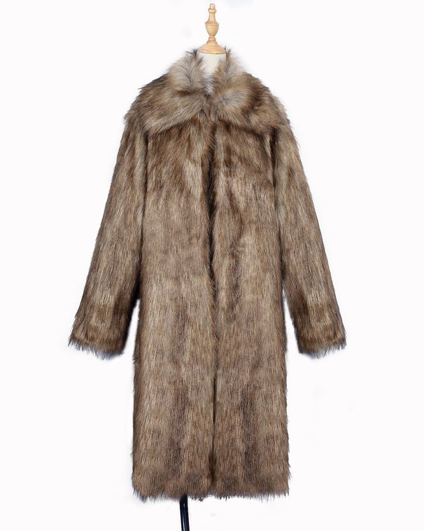 Women's Square-neck Faux Fur Long Coat, Warm And Popular For Autumn And Winter._ecoleips.com