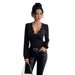 In-stock European American Cross-border 2026 Spring-summer New Women's Solid Color V-neck Lace Splicing T-shirt With_ecoleips.com