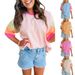 Women's Clothing Summer Loose Casual Cotton Color Matching Round Neck Short Sleeved T Shirt_ecoleips.com