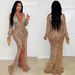 Women's Deep V Cheetah Print Dress – Long Sleeve Bodycon With High Slit & Mesh Detail (S-Xxl) All-Day Comfort_ecoleips.com