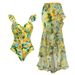 Women's Clothing New One-Piece Swimsuit Ruffled Mesh Stitching Lemon Printed Swimsuit Suit_ecoleips.com