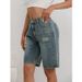 Aria Basics Aria Basics Cross-border European American Ripped Mid-length Jeans, Loose And Slimming, Adjustable, Suitable For Pear-shaped Body_ecoleips.com