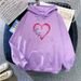 New Heart Pattern Hoodie Women, Loose Design, Fleece-Lined, Hooded Sweatshirt For Autumn And Winter_ecoleips.com