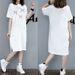 Summer Loose Bow Print Korean Women's Fashionable Simple Casual Round Neck Slit Dress_ecoleips.com