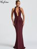 Hugcitar Halter V Neck Ruched Backless Sexy Bandage Draped Sexy Maxi Dress Summer Elegant Vacation Y2K Clothes Birthday Party_ecoleips.com