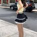 AD513 New Summer Style Two-Piece Color-Contrast Knit Short Versatile Slim-Fit Top With Camisole Inside_ecoleips.com