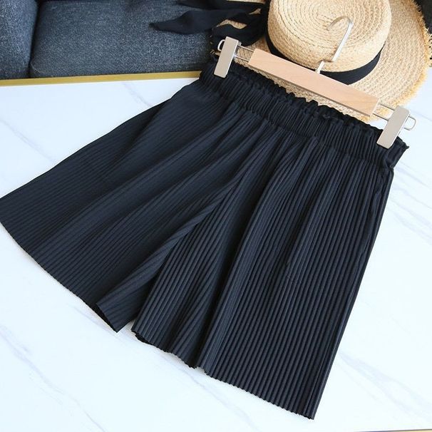 K Wrinkled Shorts Women's New Casual Five Quarter High Waisted Loose Fit Slimming Versatile Straight Leg Wide Leg Pants. No Accessories_ecoleips.com