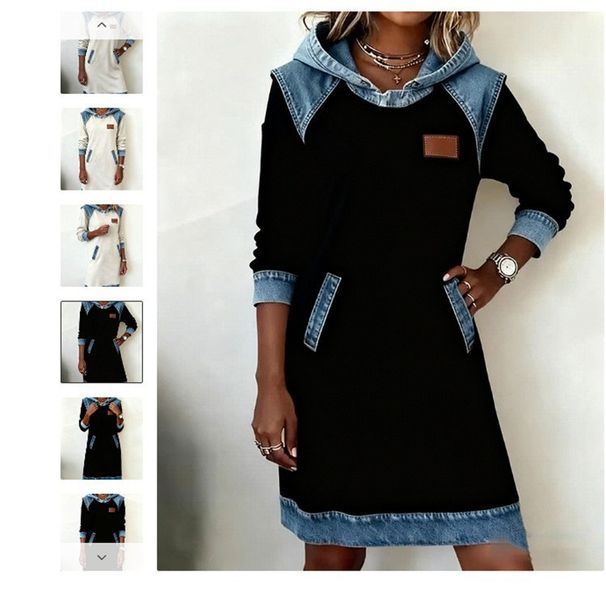 2026 European And American Cross-border New Women's Casual Patchwork Button Long-sleeve Sweatshirt Dress_ecoleips.com