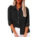 Women's Long Sleeve Cotton Linen Top Loose Solid Color Lapel Button American Style For Autumn_ecoleips.com
