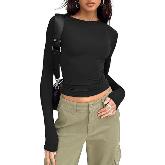 Cross-Border European And American Fashion Tops Autumn Base Shirt Women's High-End Round Neck Long Sleeve Pullover Slim_ecoleips.com