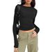Cross-Border European And American Fashion Tops Autumn Base Shirt Women's High-End Round Neck Long Sleeve Pullover Slim_ecoleips.com