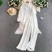 Women's French Style Rhinestone Embellished Two Piece Set Long Sleeved Sun Protective Shirt Casual Loose Wide Leg Pants_ecoleips.com