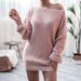 Real Shot Autumn Winter European American Long Sleeve Off-Shoulder Casual Loose Knitted Sweater Dress Hot-Selling_ecoleips.com
