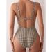Women's Plaid Lace-Up Bikini One Piece Swimsuit European American Style Beach Hot Spring Swimwear Cross Border 2026 New_ecoleips.com