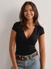 Women's Slim Fit V Neck T-Shirt Y2K Style Solid Color Spring/Summer Short Sleeve Top European And American Fashion_ecoleips.com