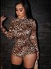 K Women's Fashionable And Sexy Round Neck Long Sleeved Leopard Print Tight Fit Jumpsuit. Without Accessories_ecoleips.com
