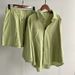 Women's Clothing Cotton And Linen Solid Color Shirt Two Piece Shorts New Fashion Women's Suit_ecoleips.com