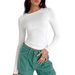 Women's Fashion Casual Long Sleeve Spring Autumn Solid Color Slim Fit Pullover T-Shirt Streetwear Base Shirt Top_ecoleips.com