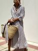 Women's Quarter Sleeve Striped Cardigan Lapel Shirt Dress 8061_ecoleips.com
