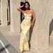 Elegant Halter Floral Embellished Evening Gown French Style Backless Solid Color Long Dress For High-End Banquets_ecoleips.com