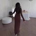Elegant Long-Sleeve Knit Dress – Low Round Neck Bodycon Dress, Cotton-Polyester Blend, Fall Staple For Date Nights & Office (Rose Pink, Coffee Brown)_ecoleips.com