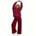Women's Fleece Lined Tracksuit Comfortable Running Set Casual Wide Leg Pants Drop Shoulder Sleeves Matching Color for Autumn Winter_ecoleips.com