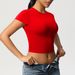 Red Slim-fit Open-button Top Design Simplicity Casual Short T-shirt Female Spice Girl Explosion_ecoleips.com