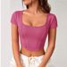 Voya Women's Independent Station 2026 New Irregular Square Neck Knitted Short Sleeved T-shirt Short Fit Top_ecoleips.com