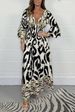 Women's Clothing Autumn Fashion Printed V Neck Ethnic Dress_ecoleips.com