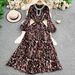 Women's Clothing Light Luxury High End Elegant Diamond Studded Round Neck Lantern Sleeve Dress Summer Leopard Print Slim Waist Long Skirt_ecoleips.com
