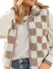 Women's Oversized Checkered Vest | Alpaca Wool Zip-Up Cardigan | Retro Geometric Pattern Layering Piece (Red/Pink/Black/Gray/Green/More))_ecoleips.com