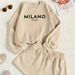 Men's Casual Letter Print Hoodie & Shorts Set - Soft Polyester Lounge Wear For Fall & Winter (Black, Beige, S-Xxl)_ecoleips.com