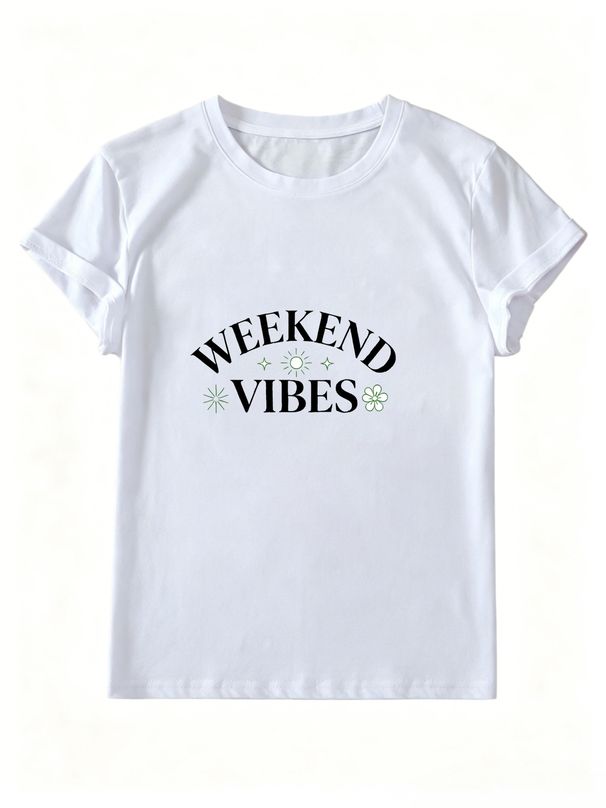 Women Crew Neck Short Sleeve T Shirt Weekend Vibes Sun Floral Letter Graphic Tee Minimalist Retro Loose Casual Daily Streetwear Tops_ecoleips.com