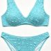 Turquoise 3D Embossed Texture V Neck Bikini Set Wide Shoulder Strap High Cut Cheeky Bottom Two Piece Swimsuit For Women Beach Swimwear_ecoleips.com