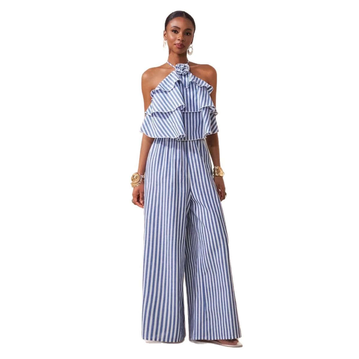 Elegant Strappy Backless Striped Jumpsuit For Women - Office & Casual Wear, Breathable & Comfortable, Plus Size Available_ecoleips.com