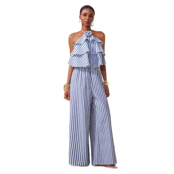 Elegant Strappy Backless Striped Jumpsuit For Women - Office & Casual Wear, Breathable & Comfortable, Plus Size Available_ecoleips.com