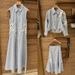 Women's Clothing Summer Blue And White Striped Five Leaf Flower Diamond Decoration Hollow POLO Collar Long Skirt Shirt Skirt 25291_ecoleips.com