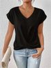 Women's Clothing Solid Color V Neck T Shirt Elegant Short Sleeved Top Spring And Summer_ecoleips.com
