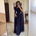 Elegant Navy Blue Maxi Dress Long Sleeve A-Line Stretch Polyester Casual And Formal Wear Defined Waist Versatile XS to XXXL_ecoleips.com