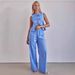 Women's Clothing Women's Striped Suit Round Neck Sleeveless Top Women's Waist Trousers Women's Suit_ecoleips.com